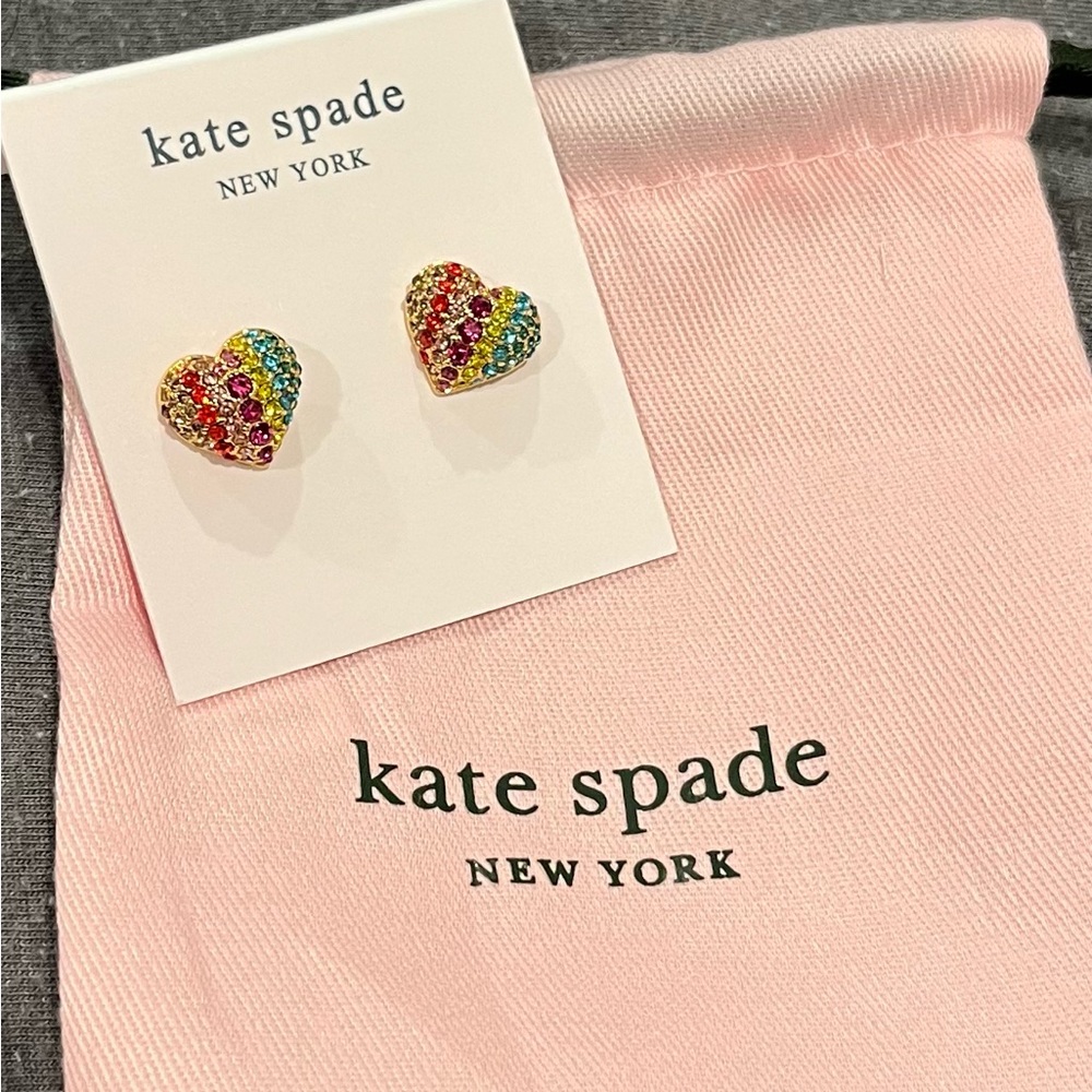 KATE SPADE On The Dot Rainbow Collection Heart Stud Earrings - Picture 4 of 4